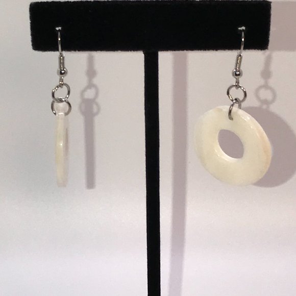 White Mother of Pearl Donut Earrings - Picture 3 of 3
